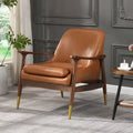 Fauteuil d'appoint du milieu du siècle en similicuir de 29,2 po avec siège coussinné, cadre en bois massif et pieds à embouts en laiton