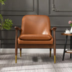 Fauteuil d'appoint du milieu du siècle en similicuir de 29,2 po avec siège coussinné, cadre en bois massif et pieds à embouts en laiton