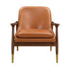 Fauteuil d'appoint du milieu du siècle en similicuir de 29,2 po avec siège coussinné, cadre en bois massif et pieds à embouts en laiton