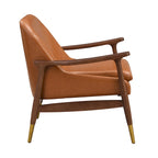 Fauteuil d'appoint du milieu du siècle en similicuir de 29,2 po avec siège coussinné, cadre en bois massif et pieds à embouts en laiton