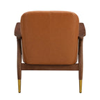 Fauteuil d'appoint du milieu du siècle en similicuir de 29,2 po avec siège coussinné, cadre en bois massif et pieds à embouts en laiton