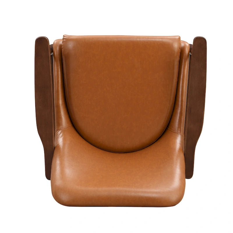 Fauteuil d'appoint du milieu du siècle en similicuir de 29,2 po avec siège coussinné, cadre en bois massif et pieds à embouts en laiton