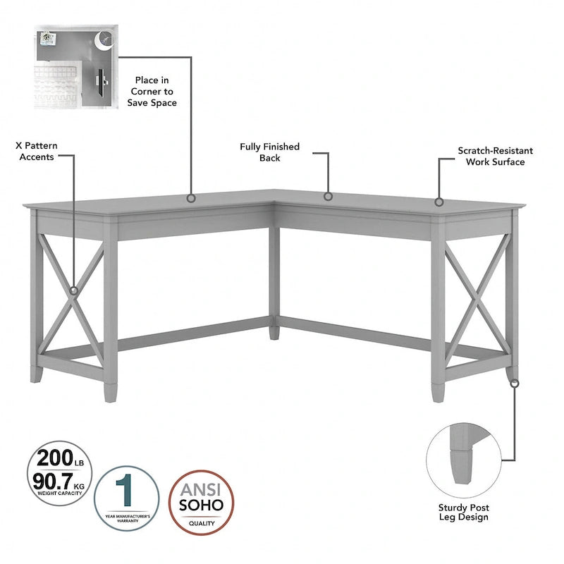 Bureau d'angle en L de 60" avec classeur mobile pour bureau à domicile