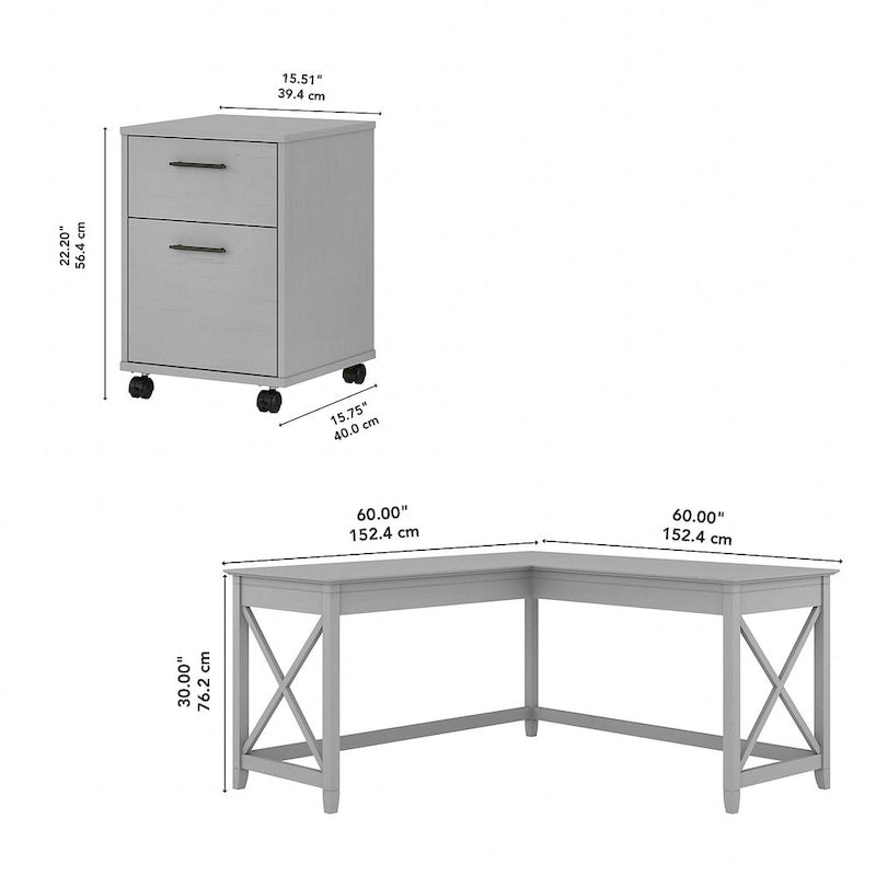 Bureau d'angle en L de 60" avec classeur mobile pour bureau à domicile