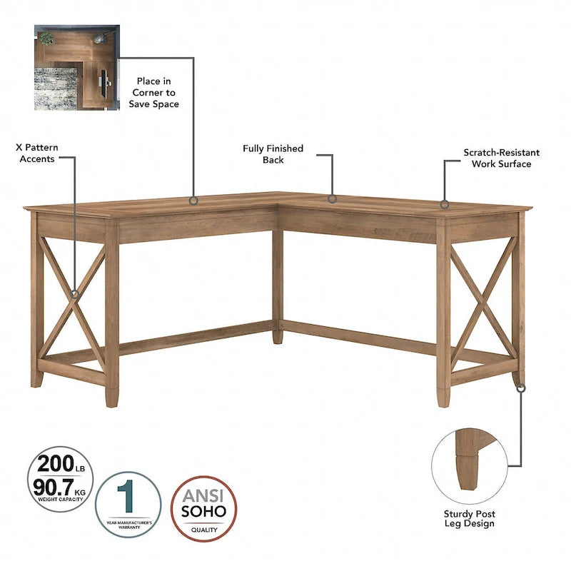 Bureau d'angle en L de 60" avec classeur mobile pour bureau à domicile