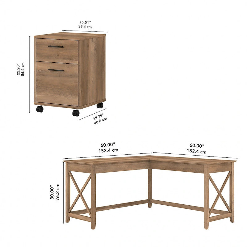 Bureau d'angle en L de 60" avec classeur mobile pour bureau à domicile