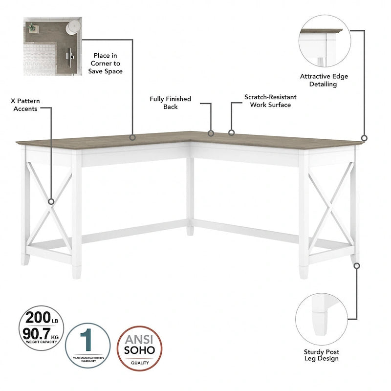 Bureau d'angle en L de 60" avec classeur mobile pour bureau à domicile