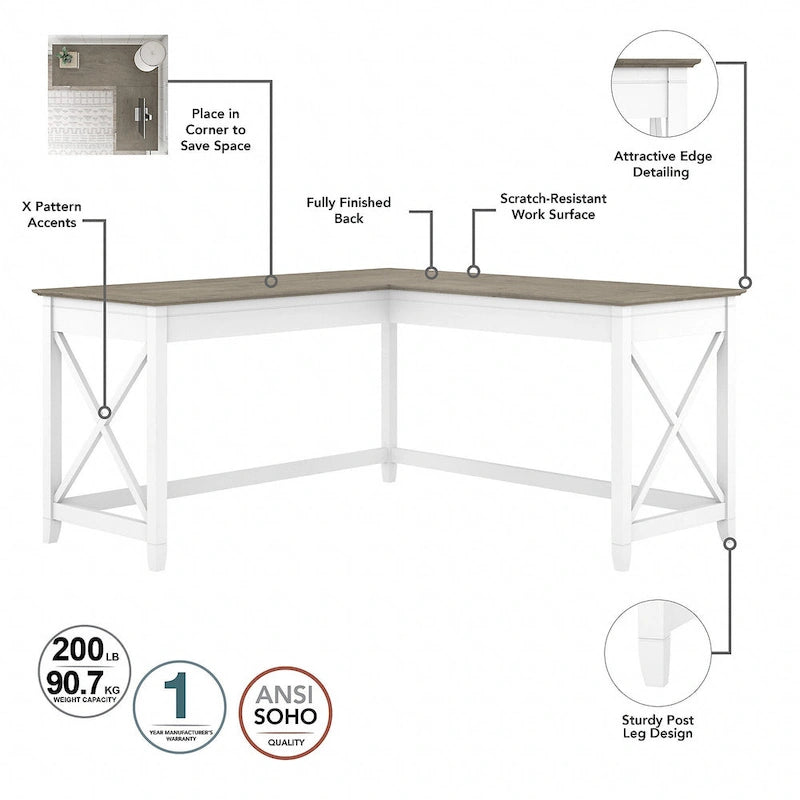 Bureau d'angle en L de 60" avec classeur mobile pour bureau à domicile