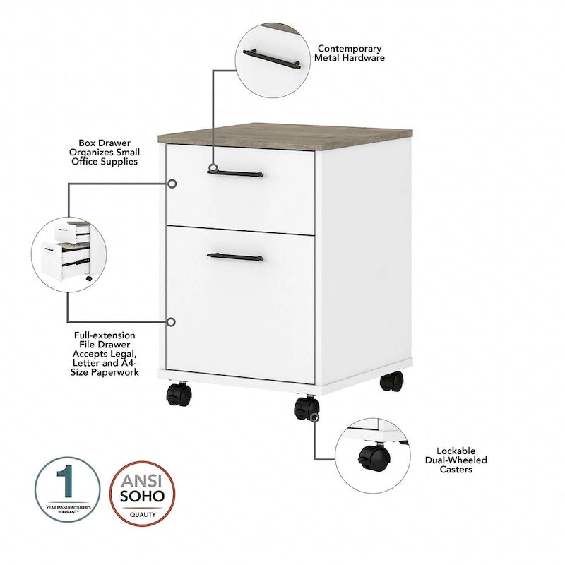 Bureau d'angle en L de 60" avec classeur mobile pour bureau à domicile