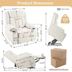 Fauteuil inclinable releveur électrique pour personnes âgées, fauteuils releveurs en tissu avec repose-pieds étendu, avec 2 porte-gobelets, poches latérales, télécommande