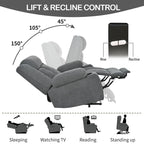 Fauteuil inclinable releveur électrique pour personnes âgées, fauteuils releveurs en tissu avec repose-pieds étendu, avec 2 porte-gobelets, poches latérales, télécommande