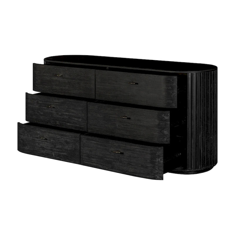 Commode moderne noire en acacia à 6 tiroirs avec poignées dorées