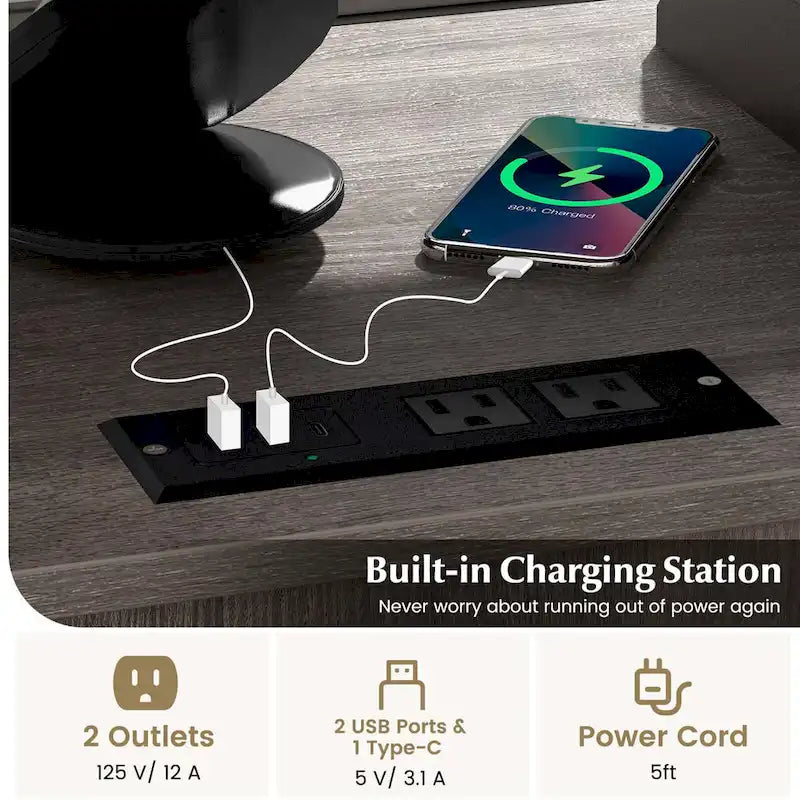 Meuble Classeur Mobile sur Roulettes avec Station de Charge Intégrée – Capacité de 104 kg