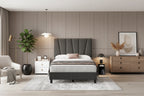 Linen Upholstered Platform Bed Frame with Strong Wooden Slats