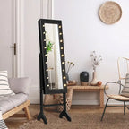 Meuble à bijoux avec miroir et 18 lumières LED, miroir pleine longueur, noir