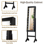 Meuble à bijoux avec miroir et 18 lumières LED, miroir pleine longueur, noir