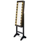 Meuble à bijoux avec miroir et 18 lumières LED, miroir pleine longueur, noir