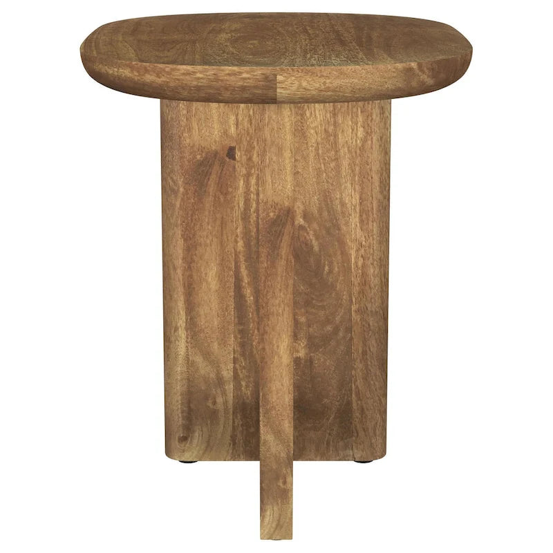Table d'appoint d'extrémité en bois de manguier de 22 pouces avec base en L, de couleur marron