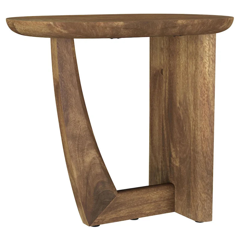 Table d'appoint d'extrémité en bois de manguier de 22 pouces avec base en L, de couleur marron