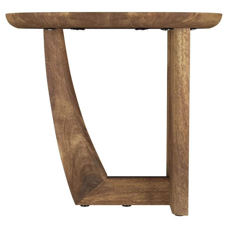 Table d'appoint d'extrémité en bois de manguier de 22 pouces avec base en L, de couleur marron