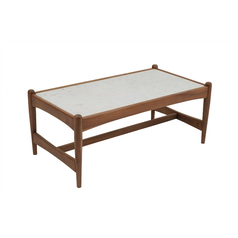 Table basse en marbre véritable avec base en noyer massif