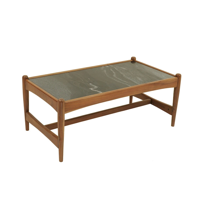 Table basse en marbre véritable avec base en noyer massif