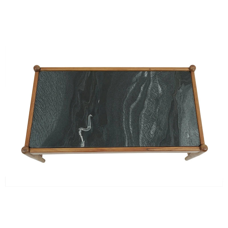Table basse en marbre véritable avec base en noyer massif