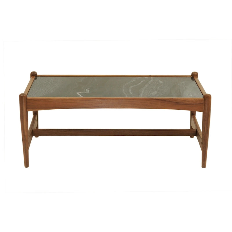 Table basse en marbre véritable avec base en noyer massif