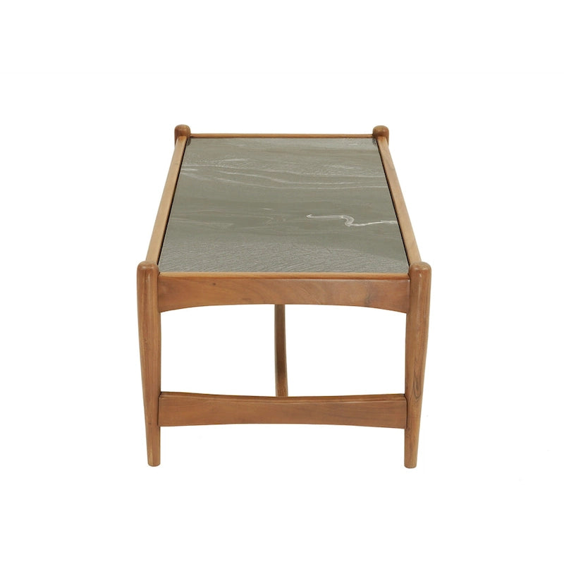 Table basse en marbre véritable avec base en noyer massif