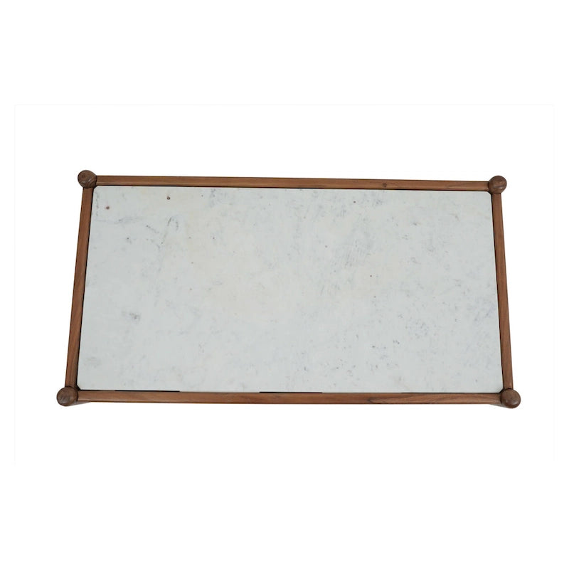 Table basse en marbre véritable avec base en noyer massif