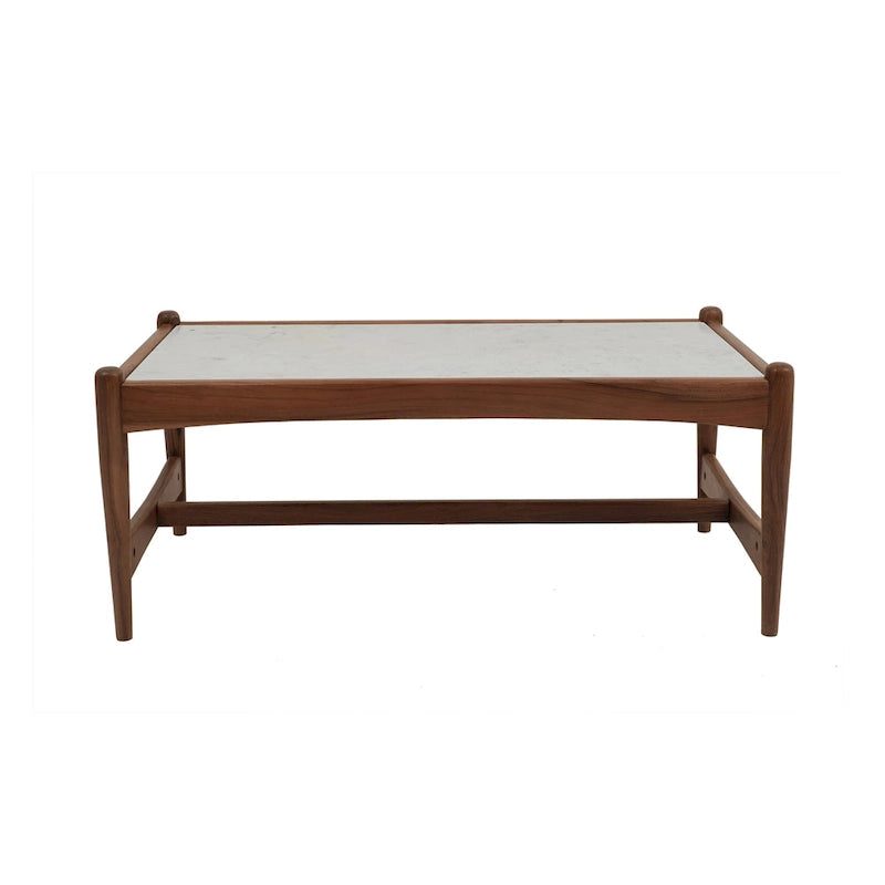 Table basse en marbre véritable avec base en noyer massif