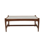 Table basse en marbre véritable avec base en noyer massif
