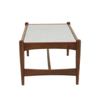 Table basse en marbre véritable avec base en noyer massif
