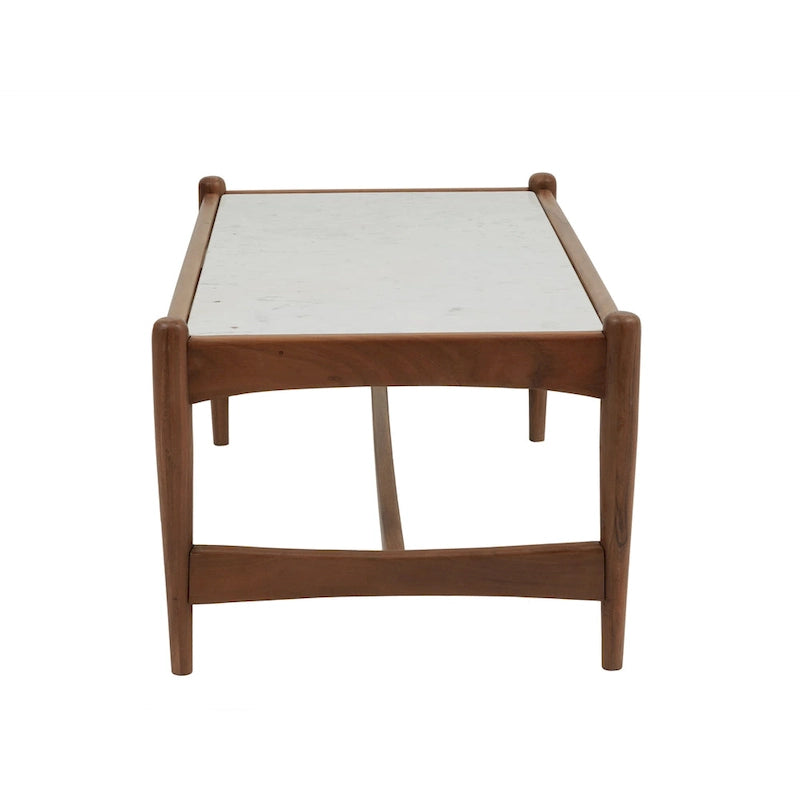 Table basse en marbre véritable avec base en noyer massif