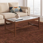 Table basse en marbre véritable avec base en noyer massif