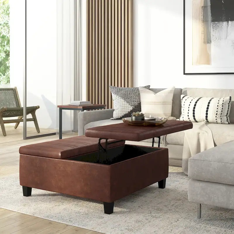 Pouf de table carré de 36 pouces – Style contemporain, similicuir végétalien