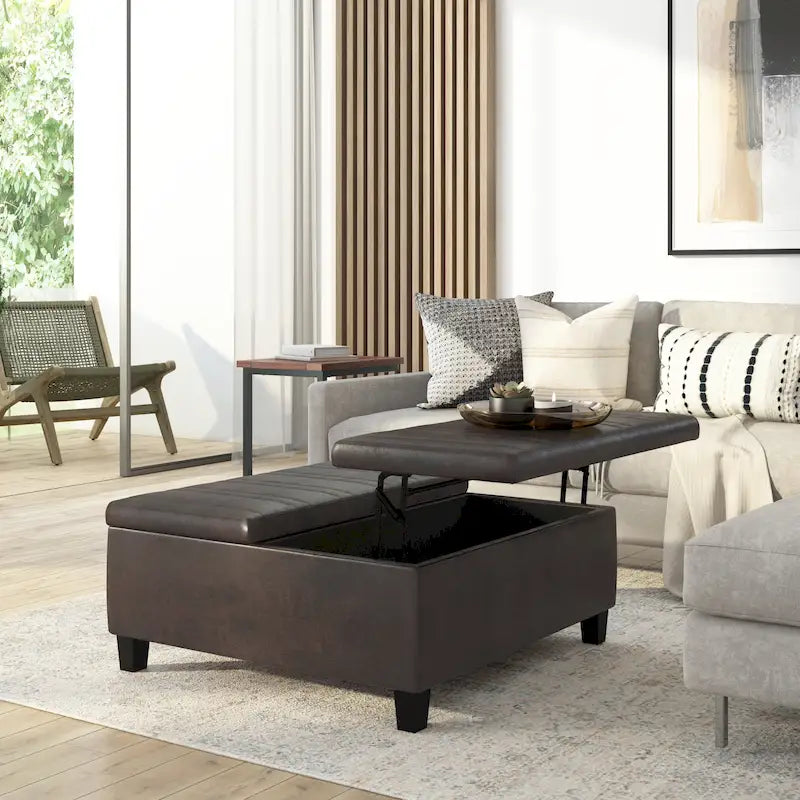 Pouf de table carré de 36 pouces – Style contemporain, similicuir végétalien