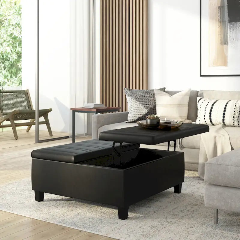 Pouf de table carré de 36 pouces – Style contemporain, similicuir végétalien