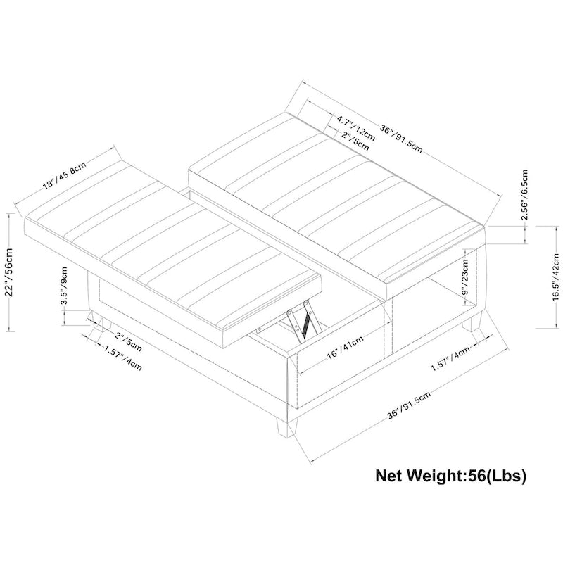 Pouf de table carré de 36 pouces – Style contemporain, similicuir végétalien