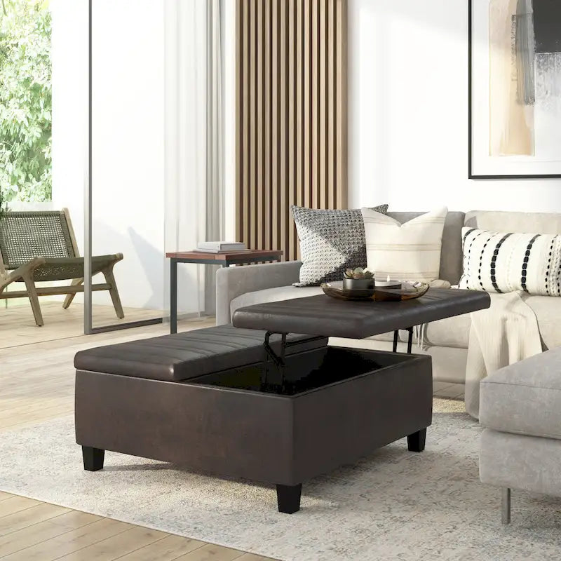 Pouf de table carré de 36 pouces – Style contemporain, similicuir végétalien