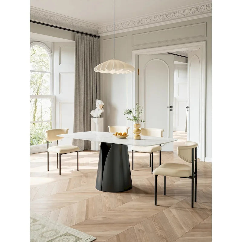 Table à manger moderne et élégante avec plateau rectangulaire en ardoise blanche