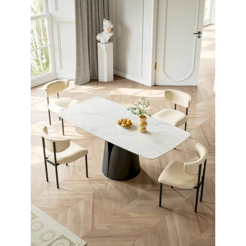 Table à manger moderne et élégante avec plateau rectangulaire en ardoise blanche