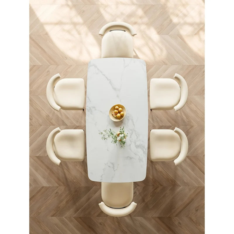 Table à manger moderne et élégante avec plateau rectangulaire en ardoise blanche