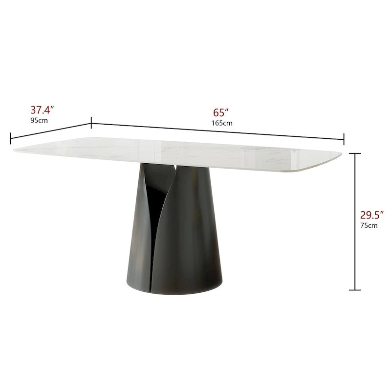 Table à manger moderne et élégante avec plateau rectangulaire en ardoise blanche