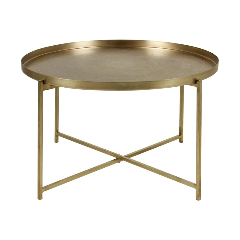Table d'appoint en laiton antique avec plateau amovible et motif floral gravé à la main