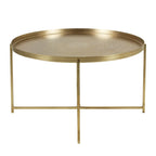 Table d'appoint en laiton antique avec plateau amovible et motif floral gravé à la main