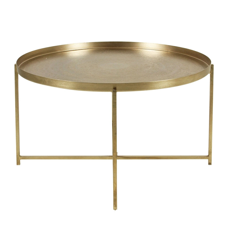 Table d'appoint en laiton antique avec plateau amovible et motif floral gravé à la main