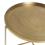 Table d'appoint en laiton antique avec plateau amovible et motif floral gravé à la main