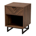 Table d'appoint moderne à 1 tiroir en noyer brun et métal noir avec étagère ouverte
