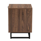 Table d'appoint moderne à 1 tiroir en noyer brun et métal noir avec étagère ouverte